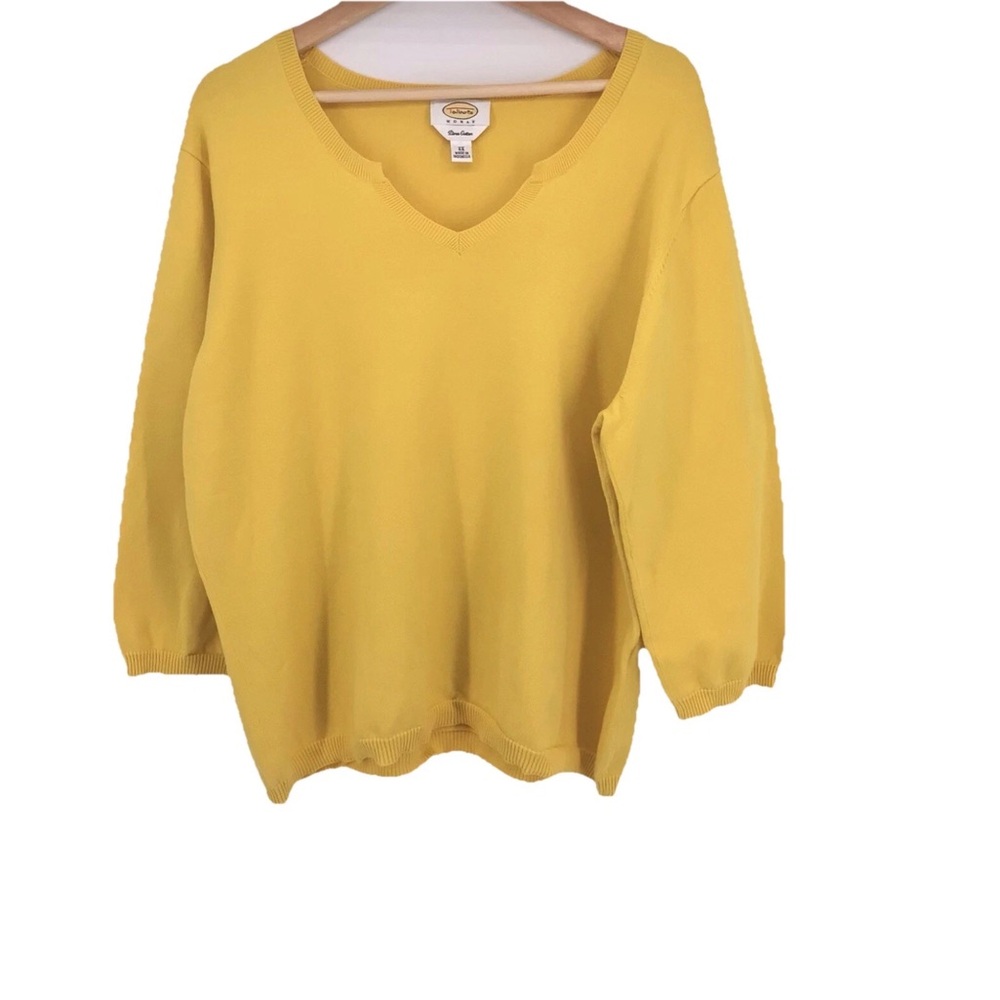 Talbots Woman Yellow Pima Cotton 3/4 Sleeve Lightweight Sweater Top Size 2X